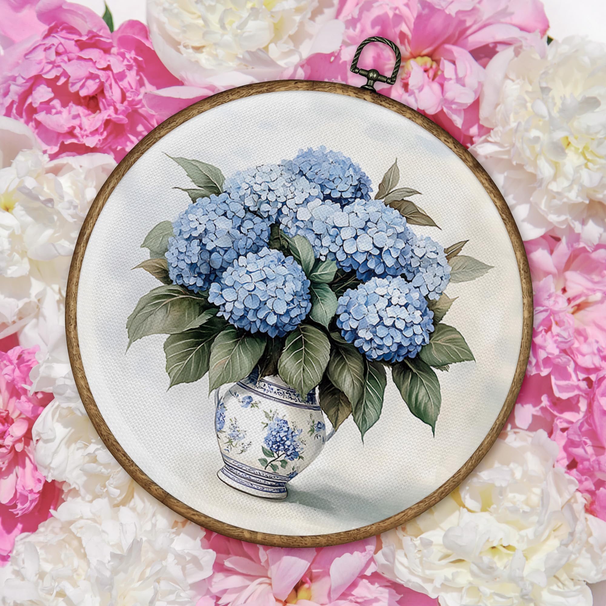 Amazon.com: TLESKE Vintage Blue Hydrangea Flowers Round Wall